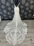 Lace and Tulle Fit-and-Flare Wedding Dress with Scalloped Train