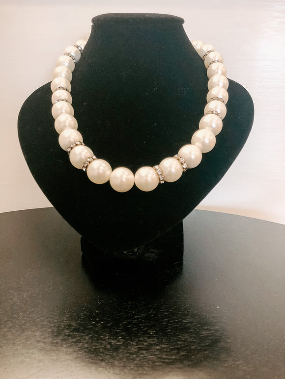 Large Pearl Necklace with Rhinestones