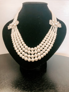 Four Strand Pearl Necklace with Rhinestones